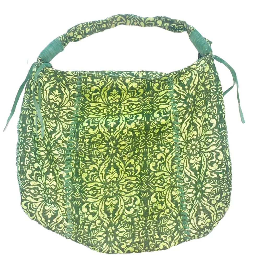 SONAMA Life Style Large Green Jute Twine Hobo Bag w/ leather Accents.